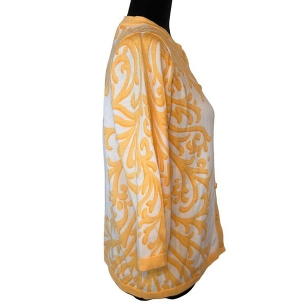 Bob Mackie Wearable Art Cardigan Sweater Yellow White Damask Scroll Knit XS NWT - Picture 3 of 6